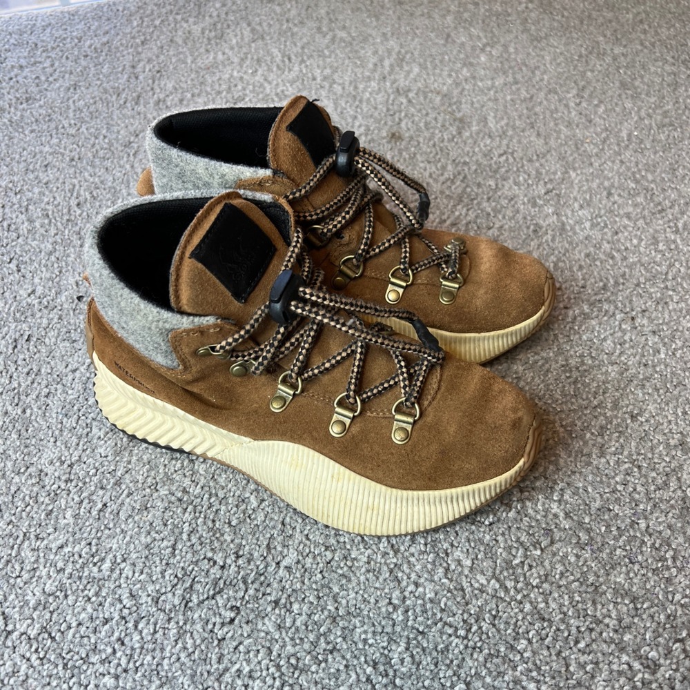 Sorel boots Kids 4 Brown Suede Winter Waterproof Lace Up out n about‎ conquest